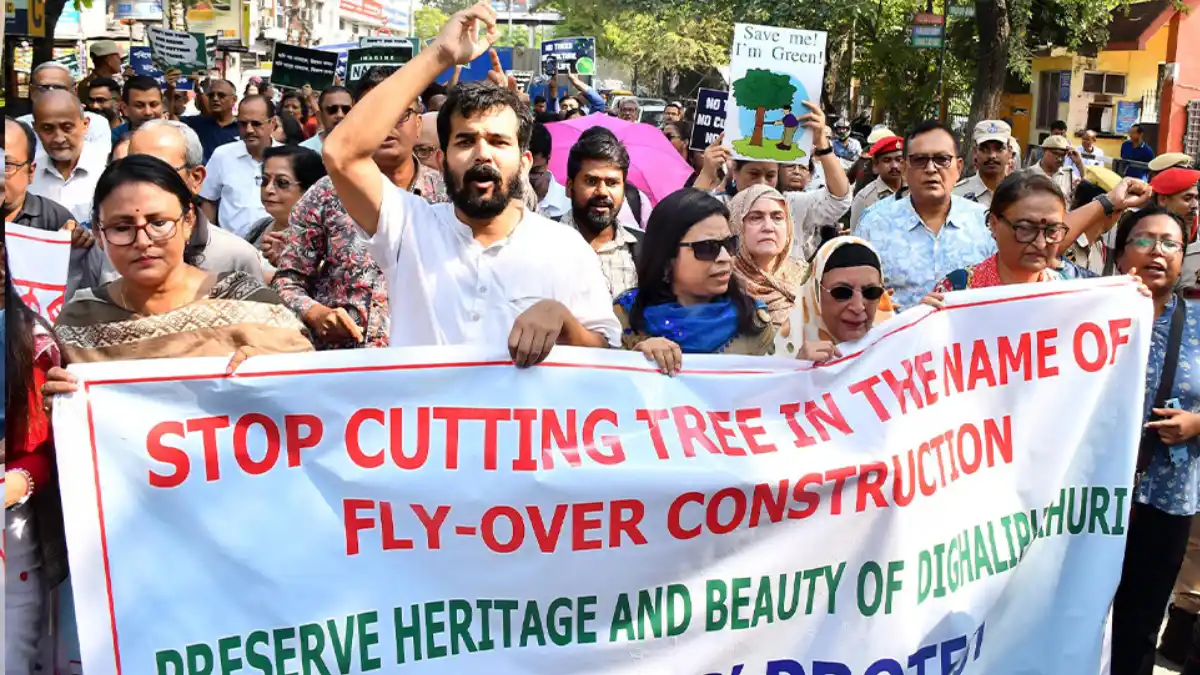 Protest Erupts at Dighalipukhuri Over Tree Cutting Concerns