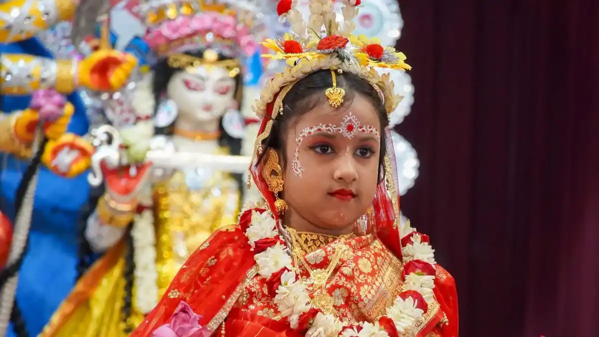 Devotees Perform Kanya Puja at Beltola Lakhi Mandir on Maha Navami