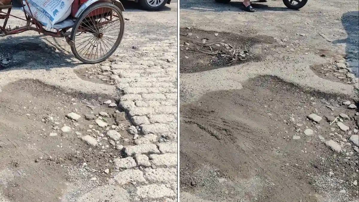 Potholes on Athgaon Flyover Slow Traffic, Raise Safety Concerns